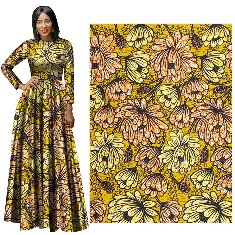 African Printed Fabric Polyester Clothing Yellow Chrysanthemum Can Be Used for Dresses Suits Ankara Ethnic Style Fabrics
