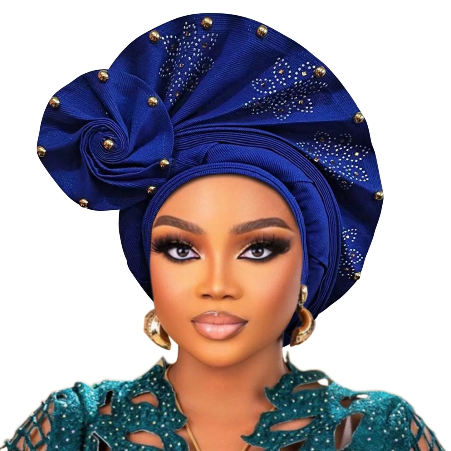 2025 New Auto Gele Headtie Already Made African Head Wraps for Women Nigerian Aso Oke Beads and Sequins Headtie African Headwear