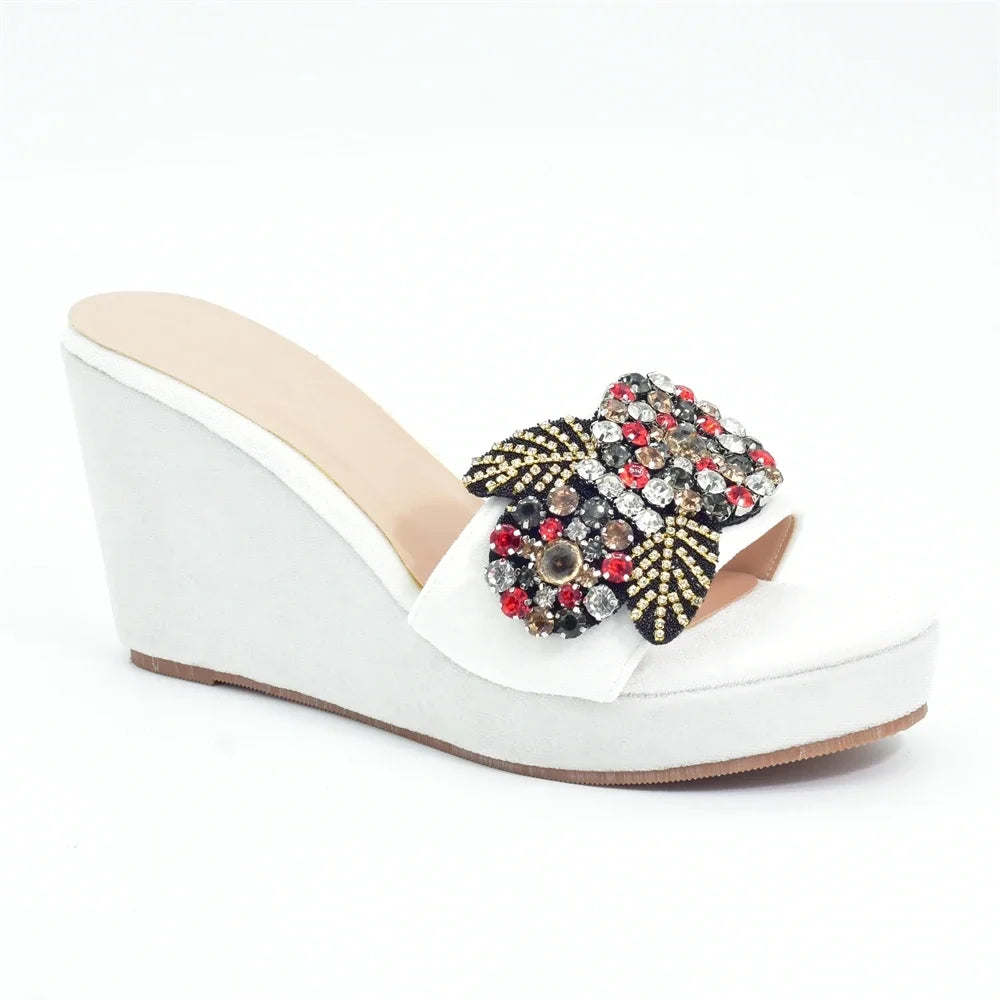 Nigerian Women's Party High Heel Pumps Elegant Rhinestone Design Wedges Shoes for Women Wedding Ladies Platform Shoes