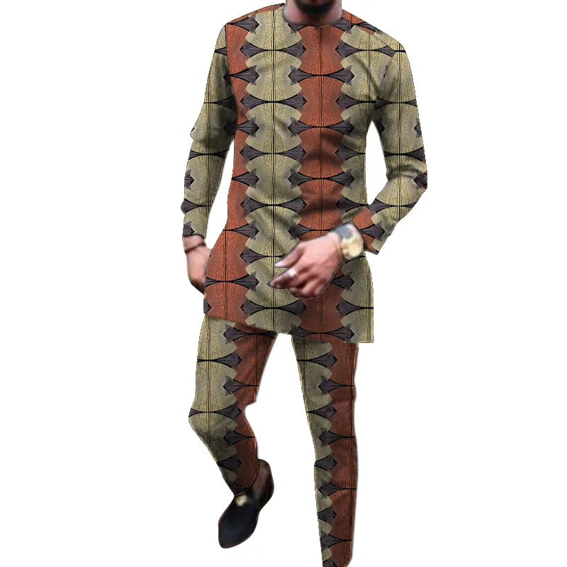 African Print Clothes For Men Groom Suit Tailored Tops With Pants 2 Pieces Set Clothing Male Dashiki Outfits