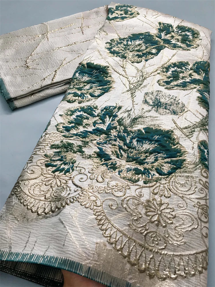 African Jacquard Gilded Lace Fabric High Quality Brocade Lace Fabric Nigerian Sewing for Luxury Party Dresses, 2.5yards - 3982