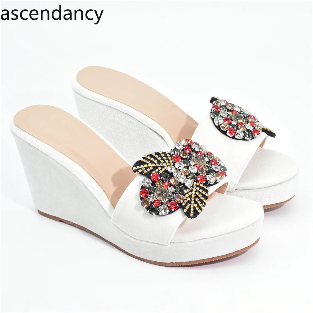 Nigerian Women's Party High Heel Pumps Elegant Rhinestone Design Wedges Shoes for Women Wedding Ladies Platform Shoes
