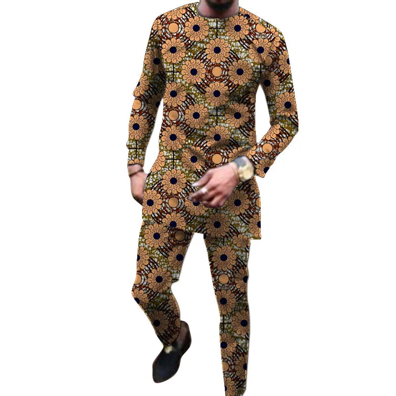 African Print Clothes For Men Groom Suit Tailored Tops With Pants 2 Pieces Set Clothing Male Dashiki Outfits
