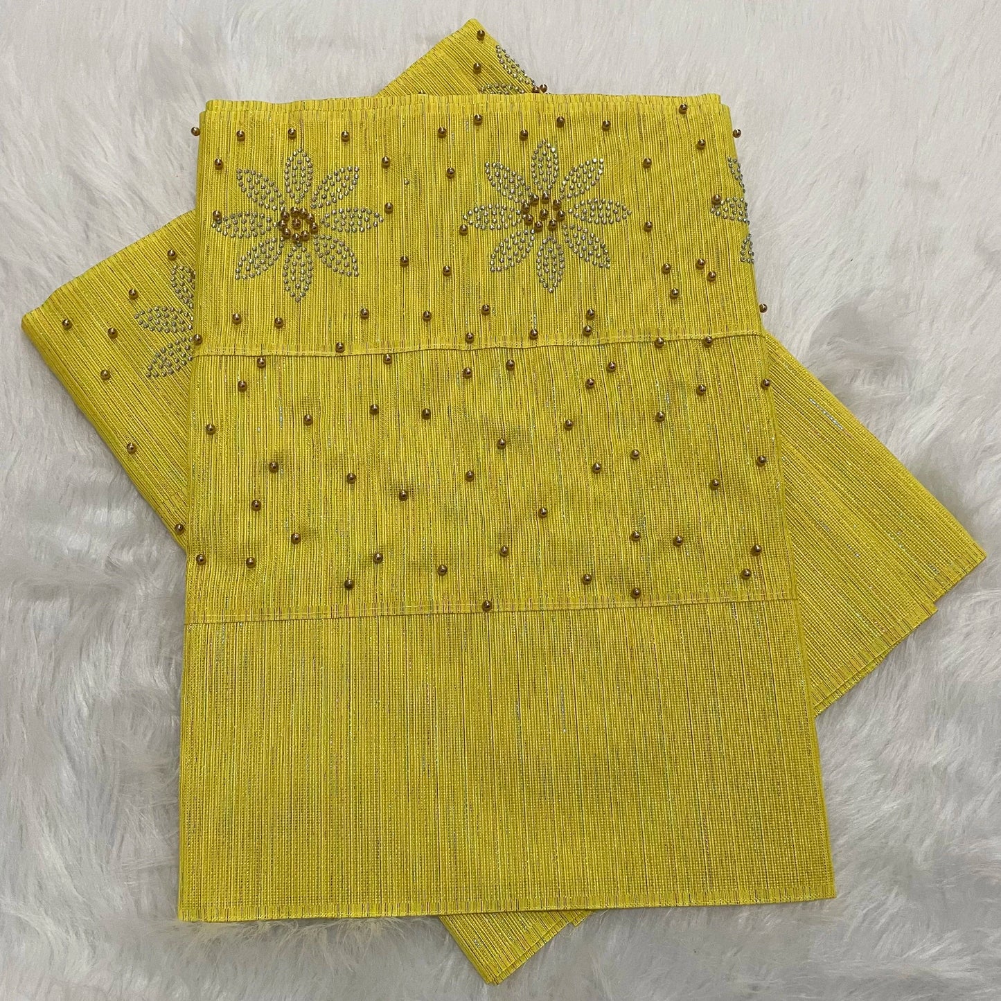 New Designs Fashion Nigerian Aso Oke Gele Headtie Embroidery With Beads Stones High Quality Wraps Fabrics 2Piece/Set For Women