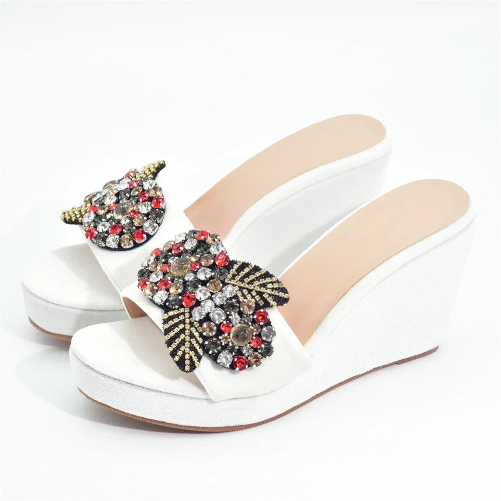 Nigerian Women's Party High Heel Pumps Elegant Rhinestone Design Wedges Shoes for Women Wedding Ladies Platform Shoes
