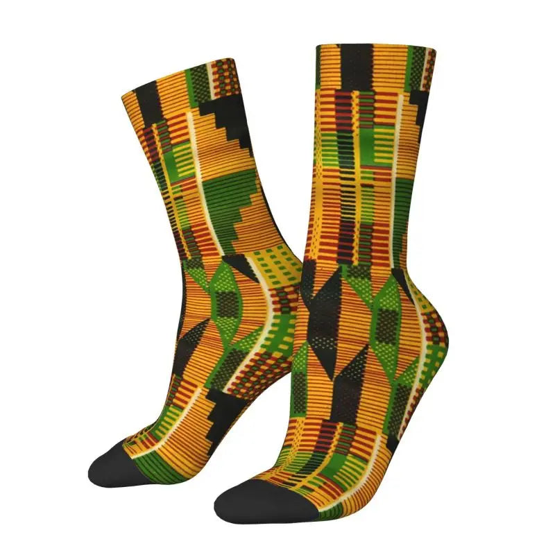 Colorful Ankara Geometric Pattern Socks for Men Women Stretchy Summer Autumn Winter African Ethnic Tribal Art Crew Socks