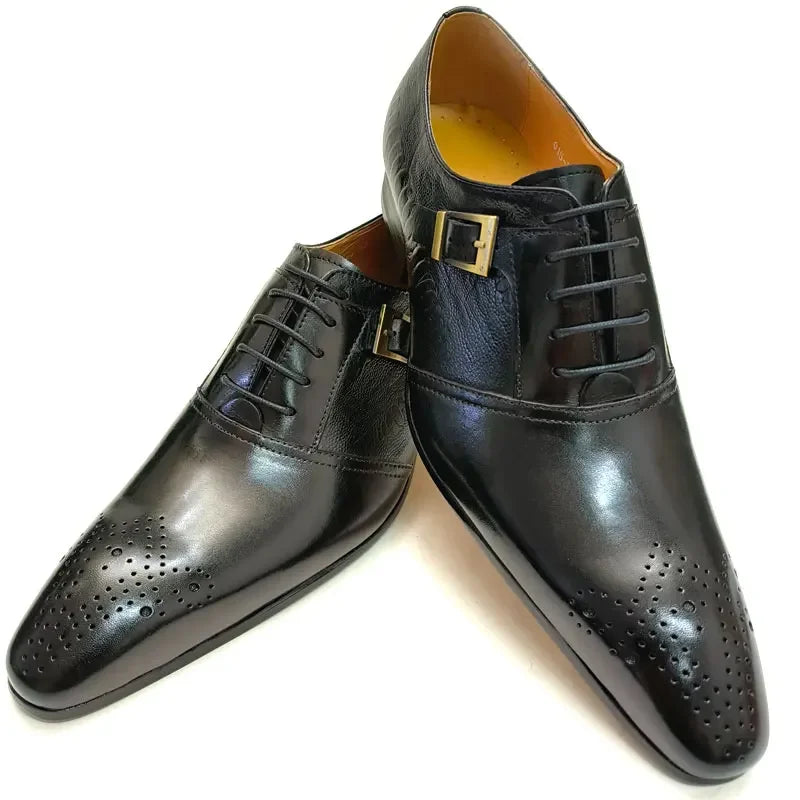 Male Genuine Leather Social Shoe Oxford Elegant Man Dress Shoes Hand Lace-up Pointed Party Wedding Shoes Black Coffee Shoes