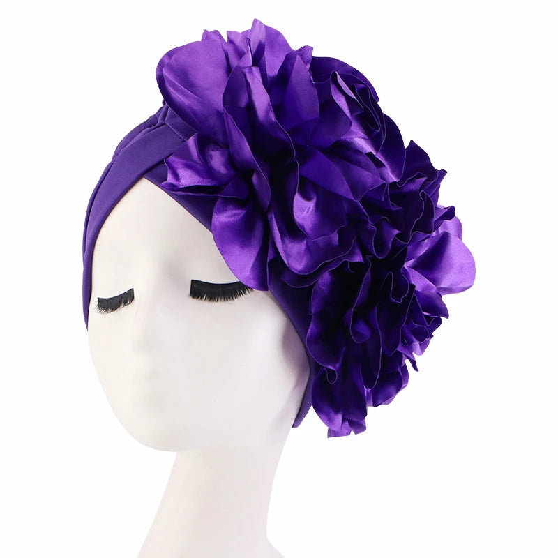 2023 Rhinestones Turban Hat with Side Satin Ruffles Women's Wrap Head Beanies Muslim Headscarf Bonnet African autogele Headtie