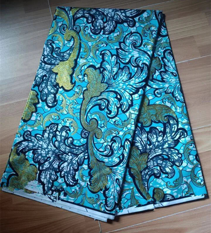 New Fashion African Grand Super Batik Flash Gold Print Fabric Ankara Wax Fabric 6 yards Soft Real African Golden Fabric
