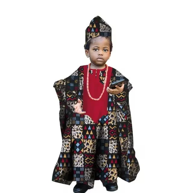 Fashion New African Tradition Clothes For Kids Boys Ankara Long Sleeve Tops Embroidery Dashiki Robe Shirt Pant Child Set Ramadan