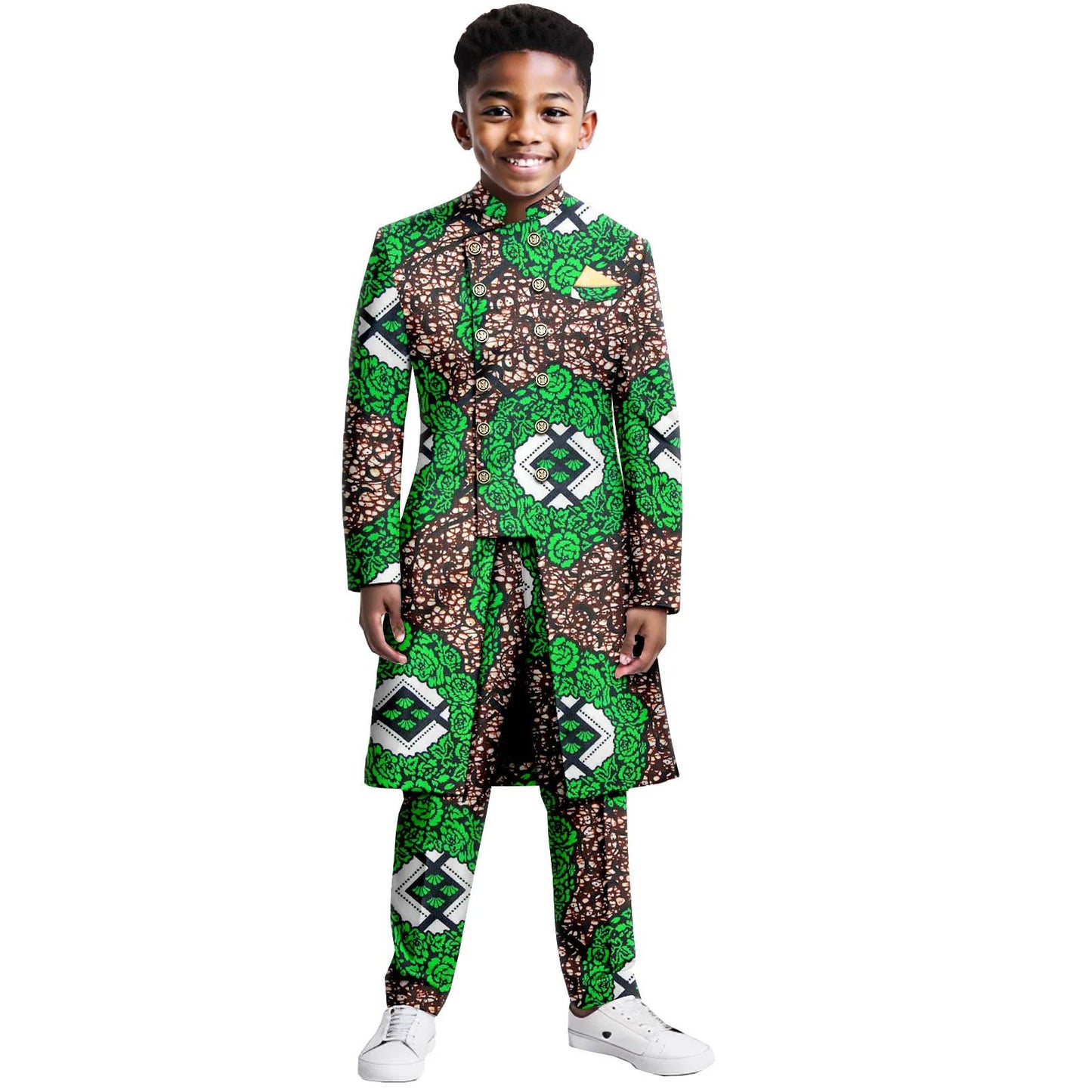 Boys Suits Wedding Tuxedo African Print Ankara Pure Cotton Jacket Pants 2 Piece Set Formal Party Fashion Dress Kids Blazer