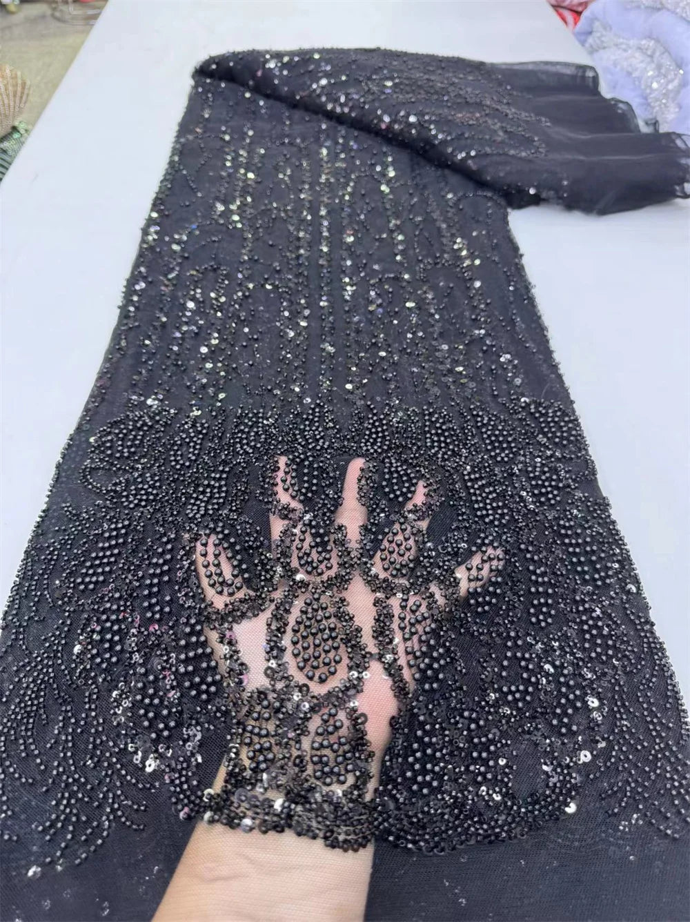 Luxurious Peach Nigerian Handmade Beaded French Lace High Quality Sequins Embroidery African Net Lace Fabric Dress Wp658-1