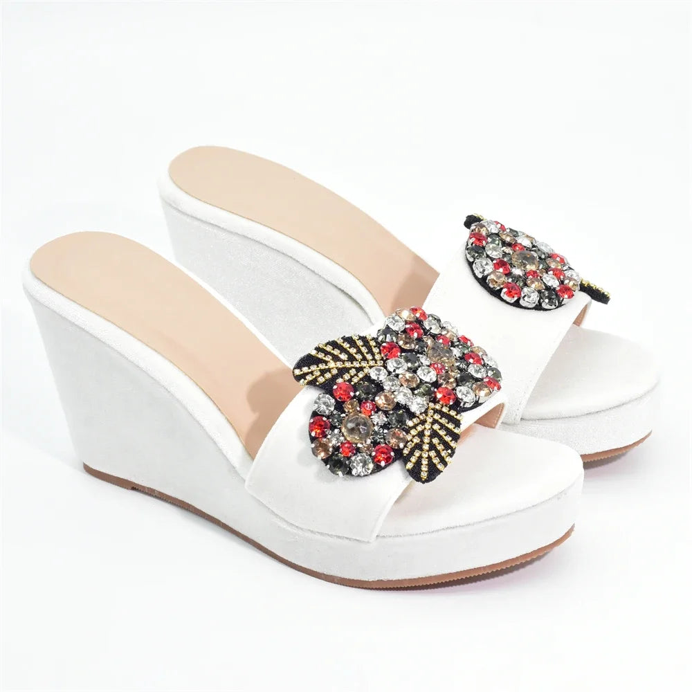Nigerian Women's Party High Heel Pumps Elegant Rhinestone Design Wedges Shoes for Women Wedding Ladies Platform Shoes