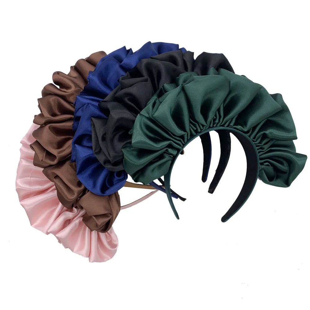 2022 Trendy Statement Women's Satin Ruffle Headband Girls Scrunchie Hair Bands Nigerial Asooke Head Bands Party Headpiece