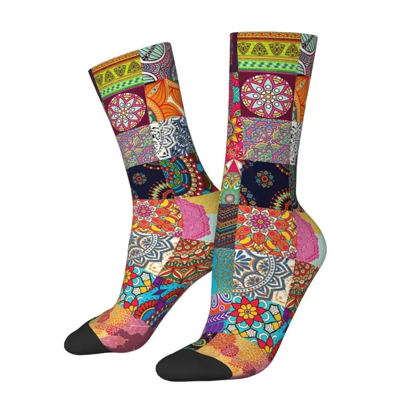 Colorful Ankara Geometric Pattern Socks for Men Women Stretchy Summer Autumn Winter African Ethnic Tribal Art Crew Socks