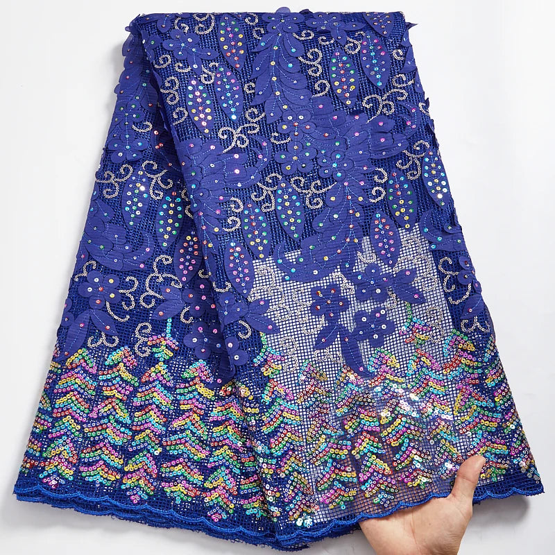Colorful Sequins African Mesh Lace Fabric Embroidery High Quality Nigerian French Net Lace Fabrics For Wedding Party Dress 2581A
