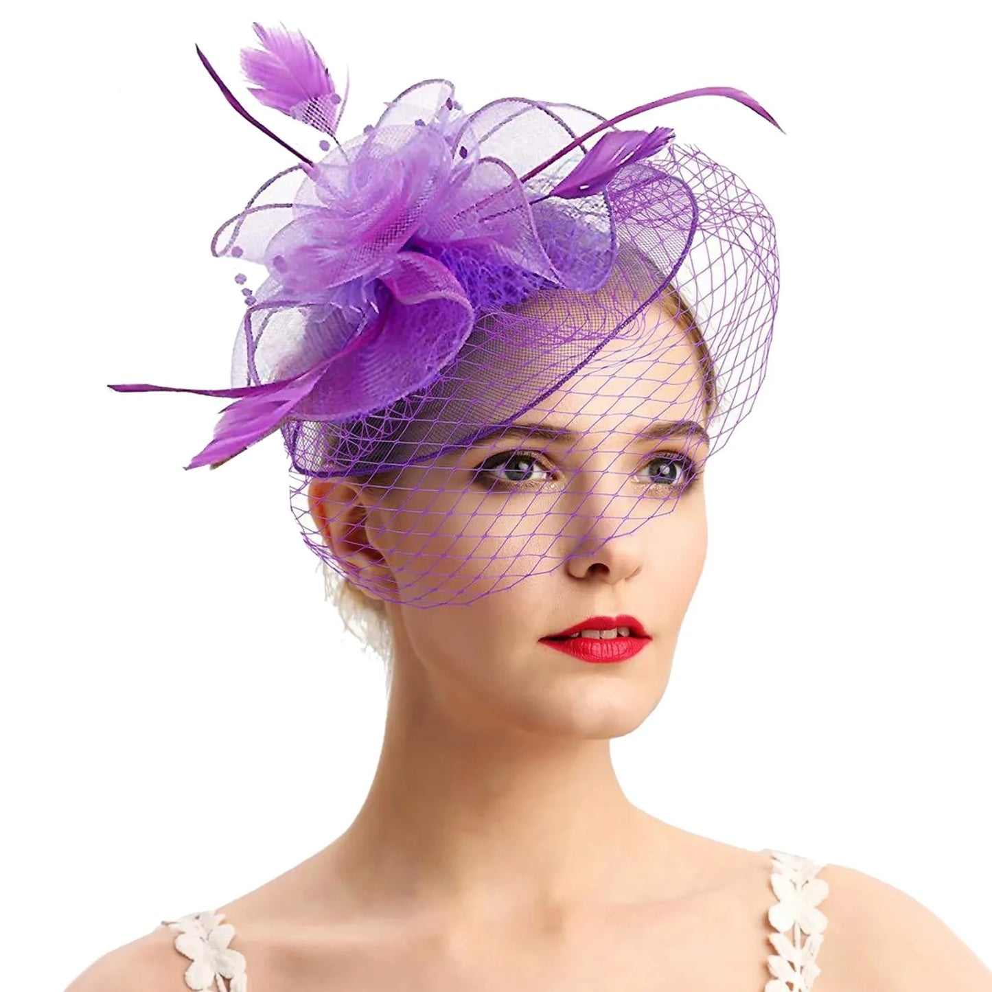 Trendy Elegant Half Hat Headband For Women Bridal Feather Mesh Solid Color Headwear Evening Dress Hair Accessories Photo Props