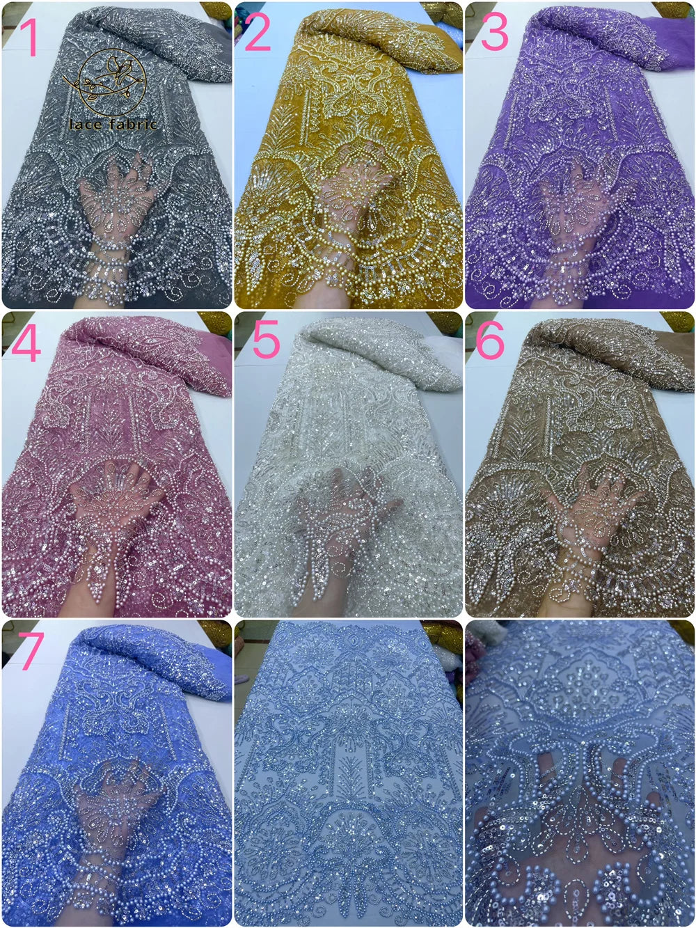 Gold French Beaded Lace Bride Fabric 5 Yards High Quality African Sequin Lace Fabric Nigeria Mesh Wedding Dress for Women