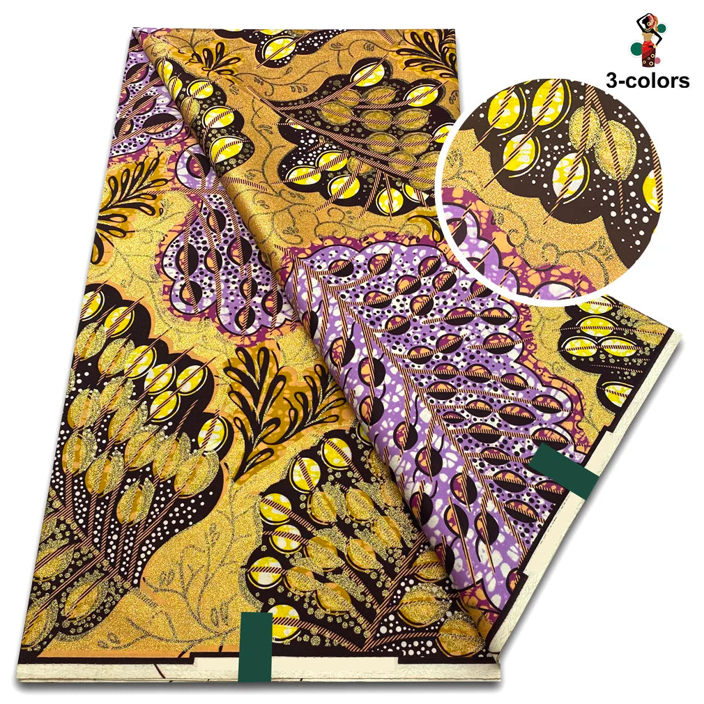 Grand Golden Fabric 100% Cotton Ankara Wax Fabric High Quality African Wax Print Fabric For Sewing 6 yards Gold Print Fabric