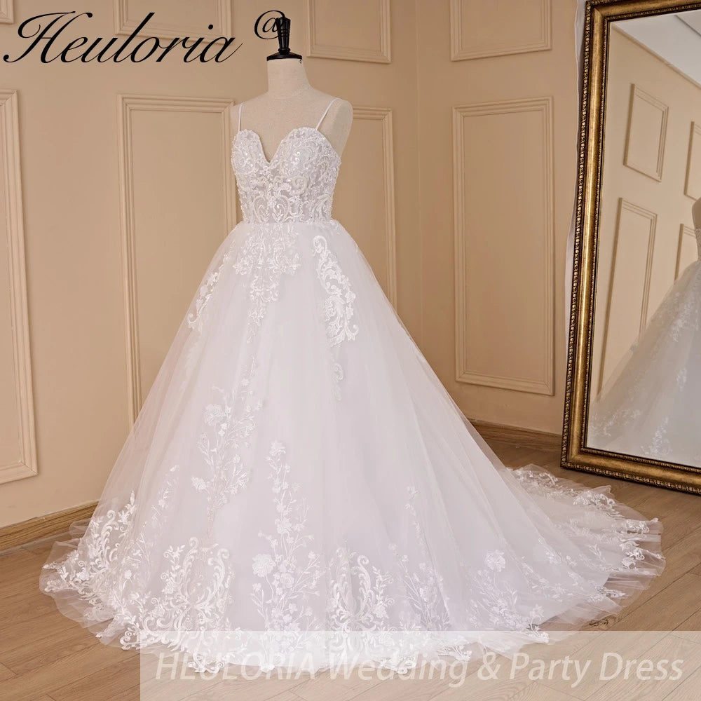 HEULORIA Elegant lace beading Boho Wedding Dress A line sweetheart long train Wedding Bridal dress
