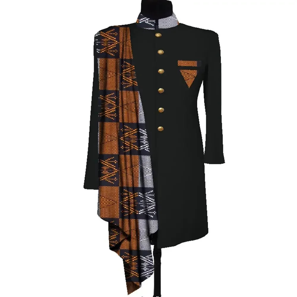 African Men Coat Long Sleeve Men Clothes Suit Jacket Dashiki Tops Coat Print Patchwork Blazer Wedding Dress Suit Shirt WYN1055