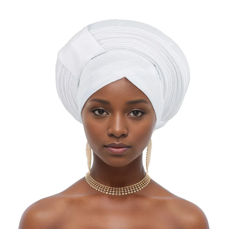 African Nigeria Bonnet Party Turban Pleated Turban Cap for Women Ready to Wear Aso Oke Already Made Auto Gele Headtie Head Wrap