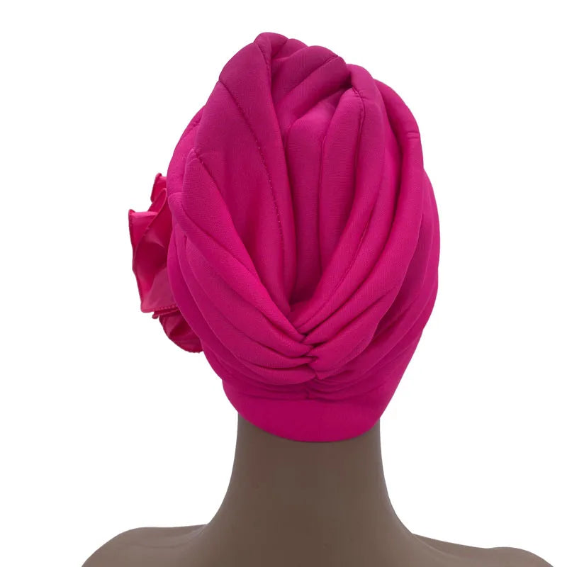 2023 Rhinestones Turban Hat with Side Satin Ruffles Women's Wrap Head Beanies Muslim Headscarf Bonnet African autogele Headtie