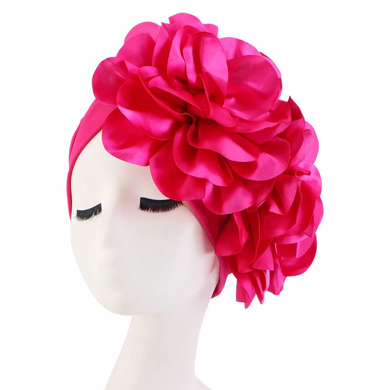 2023 Rhinestones Turban Hat with Side Satin Ruffles Women's Wrap Head Beanies Muslim Headscarf Bonnet African autogele Headtie