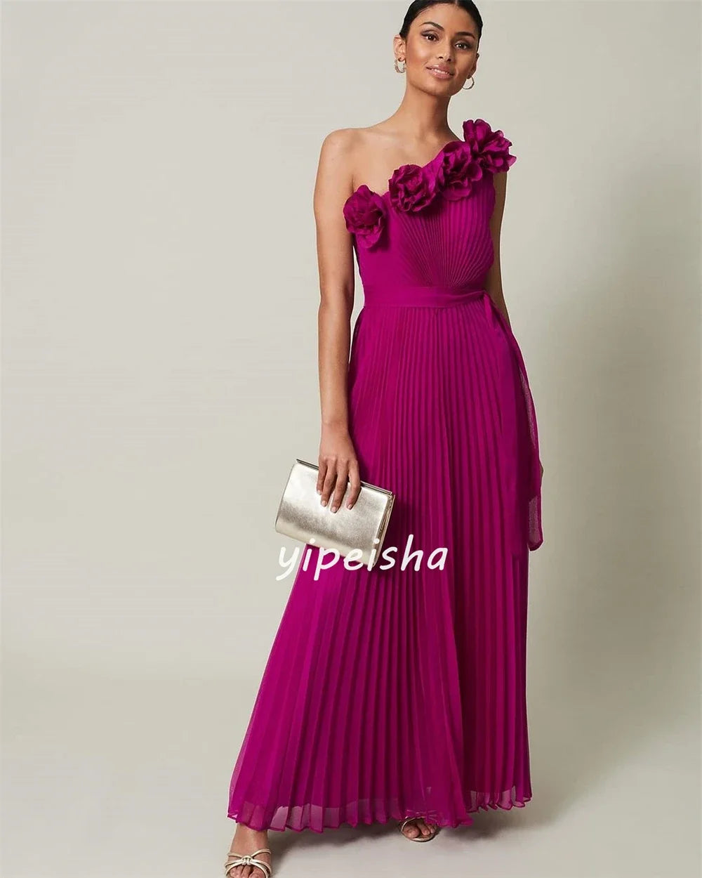 Customized Price AdjustmentJersey Flower Ruched Valentine's Day A-line One-shoulder Bespoke Occasion Gown Midi Dresses