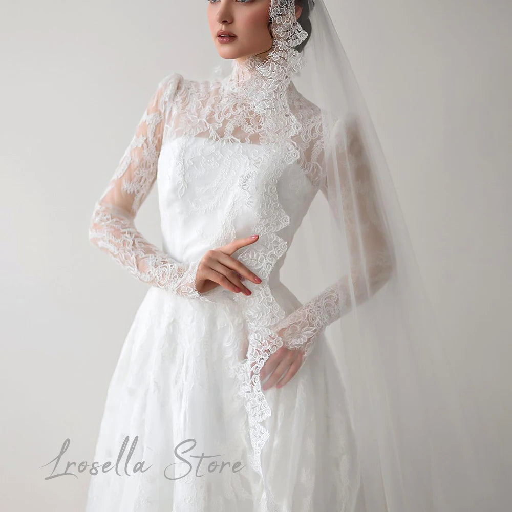 Lace Elegant Formal Gown Pretty A-Line Luxury Women Gala Princess Pleating International Court O-Neck civil wedding dress