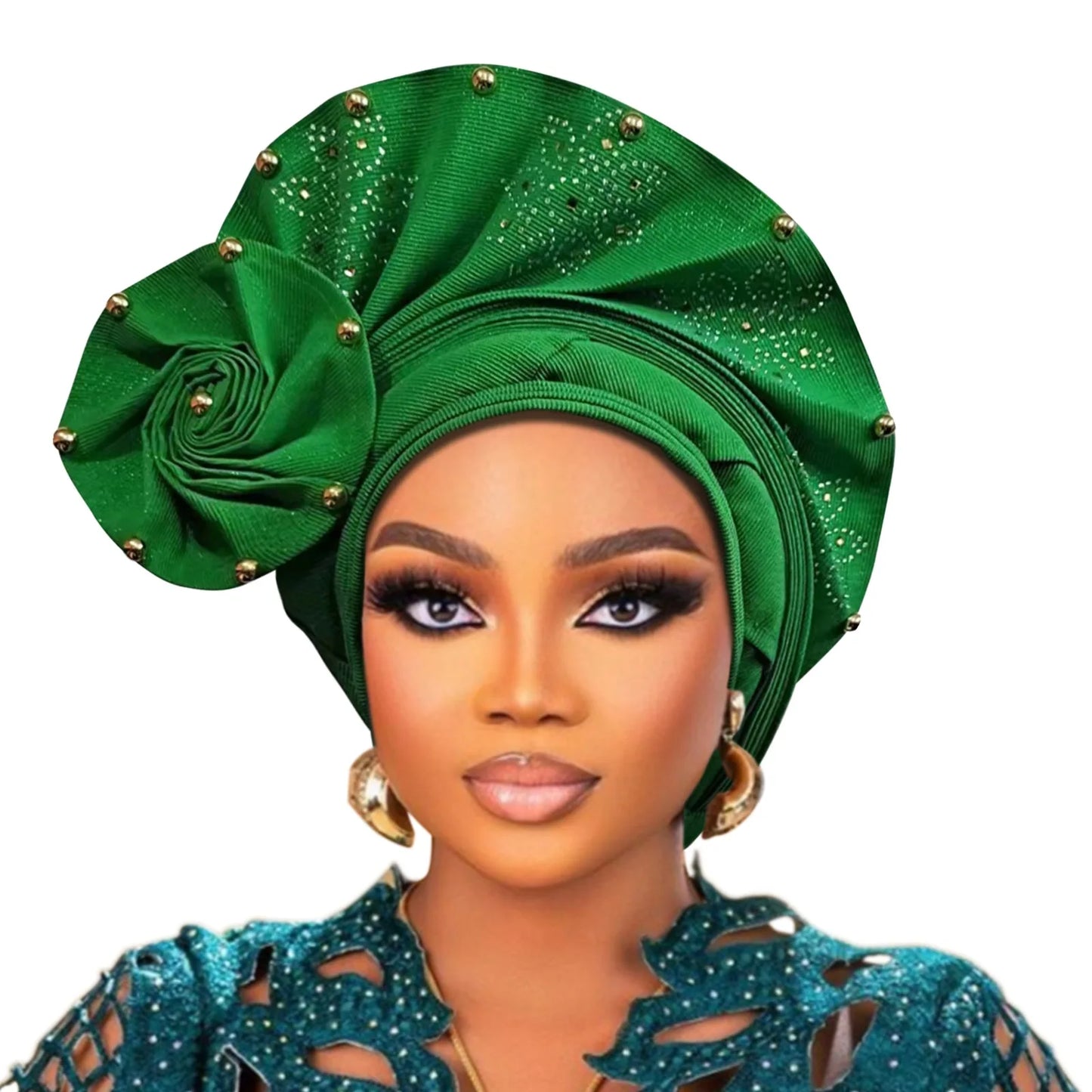 2025 New Auto Gele Headtie Already Made African Head Wraps for Women Nigerian Aso Oke Beads and Sequins Headtie African Headwear