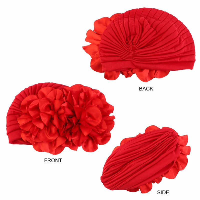 Big Flower India Hat Women's Turban Caps African ASO Oke Headtie Female Headscarf Bonnet Muslim Head Wraps