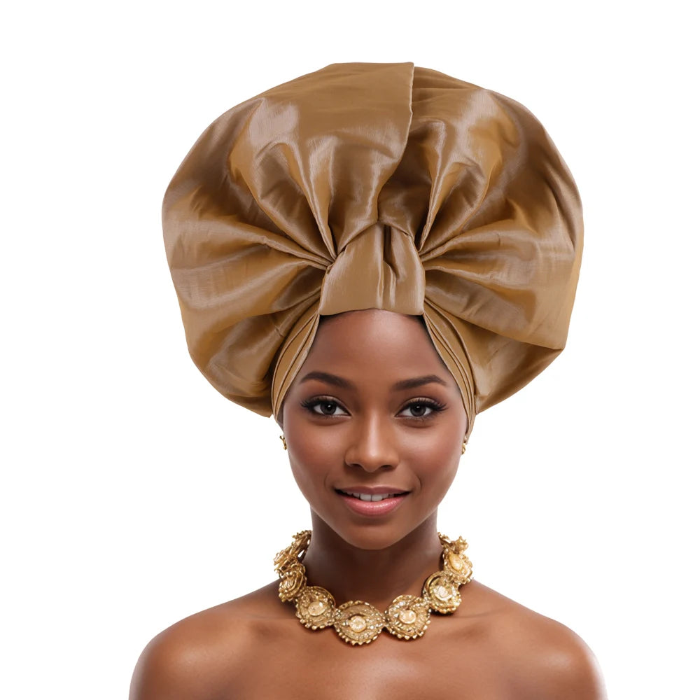 Caps for Women Auto Gele Headtie Already Made Aso Oke Turban Femme Musulman Fashion Bonnets African Head Wraps High Quality 