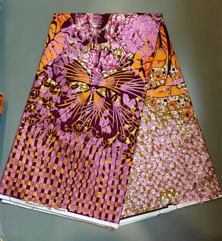 New Fashion African Grand Super Batik Flash Gold Print Fabric Ankara Wax Fabric 6 yards Soft Real African Golden Fabric