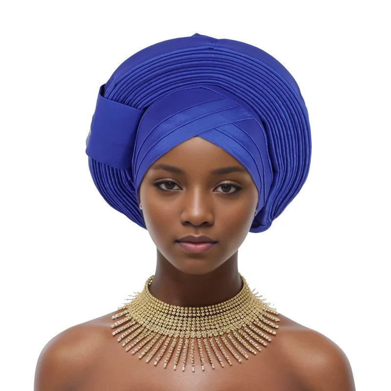 African Nigeria Bonnet Party Turban Pleated Turban Cap for Women Ready to Wear Aso Oke Already Made Auto Gele Headtie Head Wrap