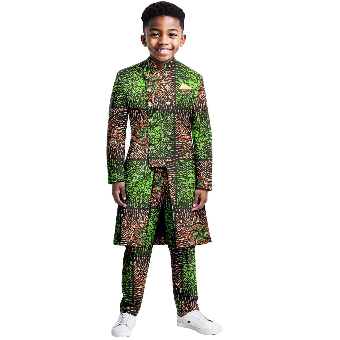 Boys Suits Wedding Tuxedo African Print Ankara Pure Cotton Jacket Pants 2 Piece Set Formal Party Fashion Dress Kids Blazer