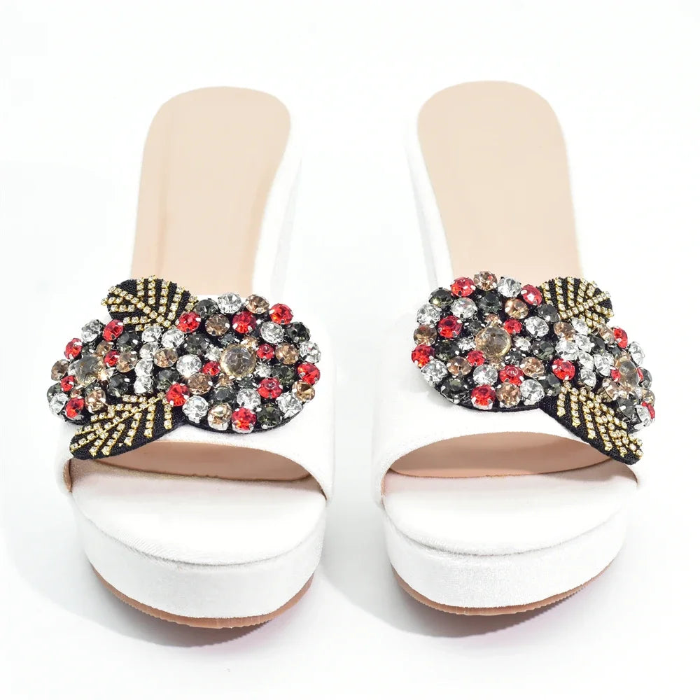 Nigerian Women's Party High Heel Pumps Elegant Rhinestone Design Wedges Shoes for Women Wedding Ladies Platform Shoes