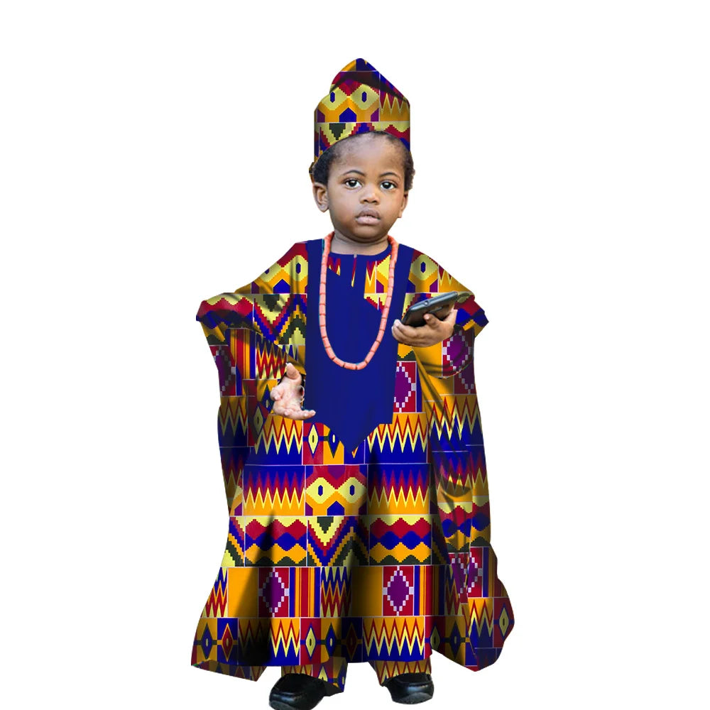 Fashion New African Tradition Clothes For Kids Boys Ankara Long Sleeve Tops Embroidery Dashiki Robe Shirt Pant Child Set Ramadan
