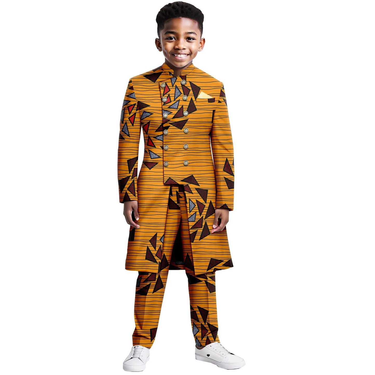 Boys Suits Wedding Tuxedo African Print Ankara Pure Cotton Jacket Pants 2 Piece Set Formal Party Fashion Dress Kids Blazer