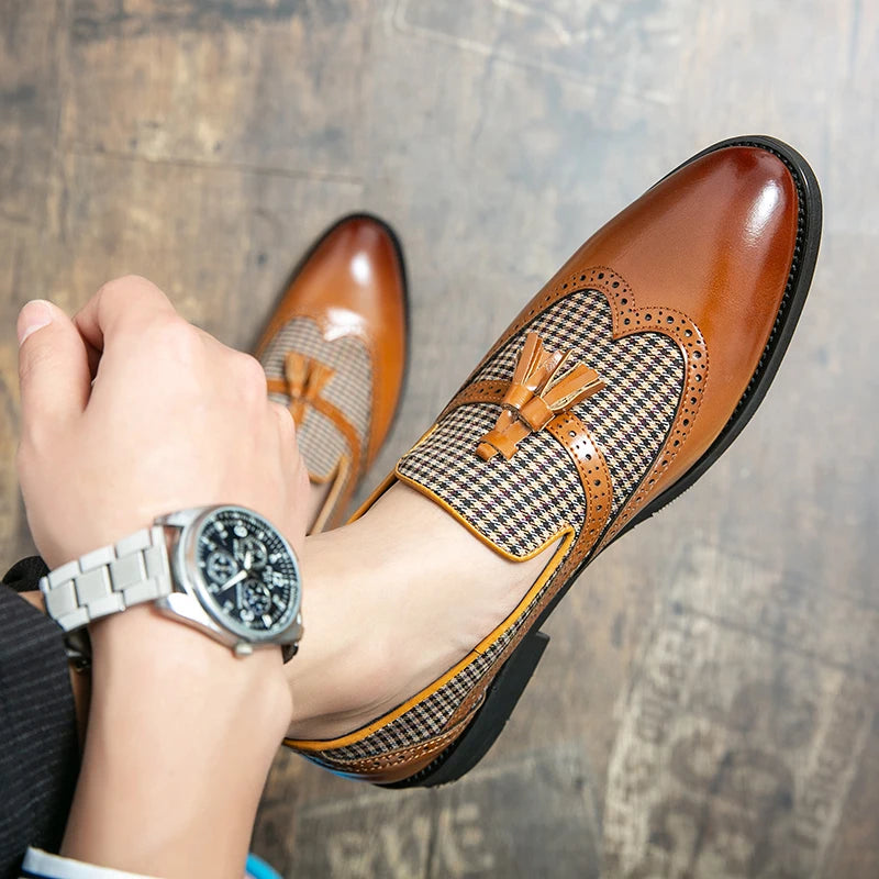 New Tassel Business Loafers for Men Toe Slip-On Brown Driving Shoes Men Dress Shoes Fashion Wedding Moccasins Free Shipping