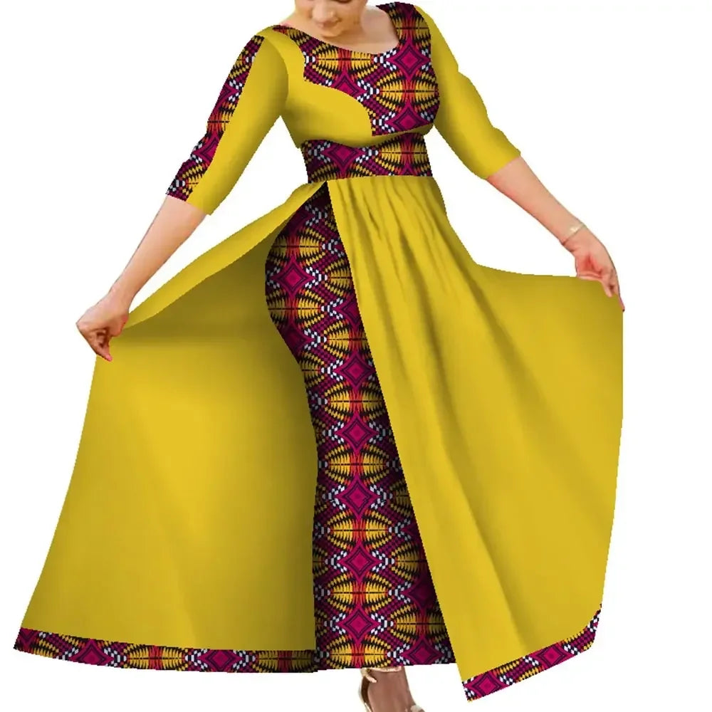 Customize BintaRealWax Women African Slim Fit Dress Traditional Elegent Female Ankara Party Wedding Robe Church Dress WY7963