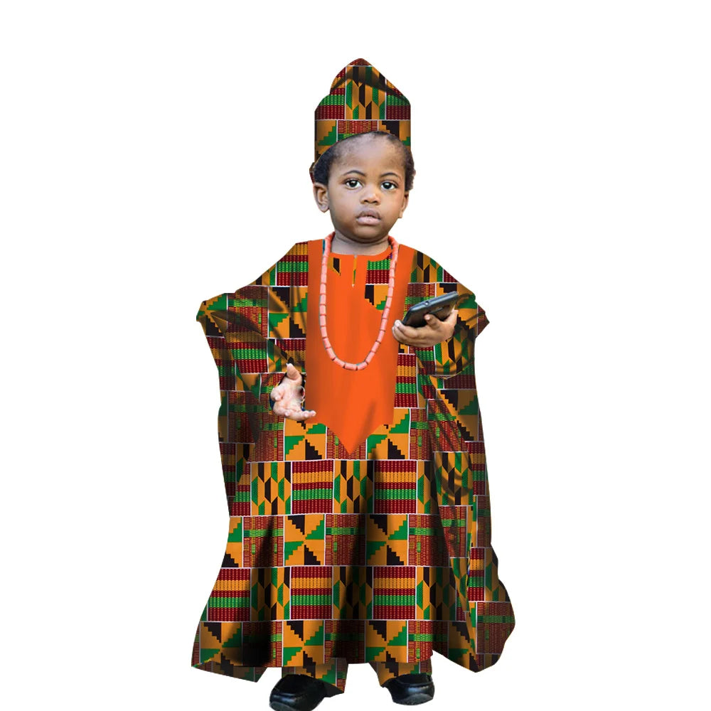Fashion New African Tradition Clothes For Kids Boys Ankara Long Sleeve Tops Embroidery Dashiki Robe Shirt Pant Child Set Ramadan