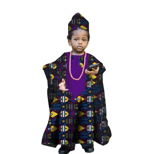 Fashion New African Tradition Clothes For Kids Boys Ankara Long Sleeve Tops Embroidery Dashiki Robe Shirt Pant Child Set Ramadan