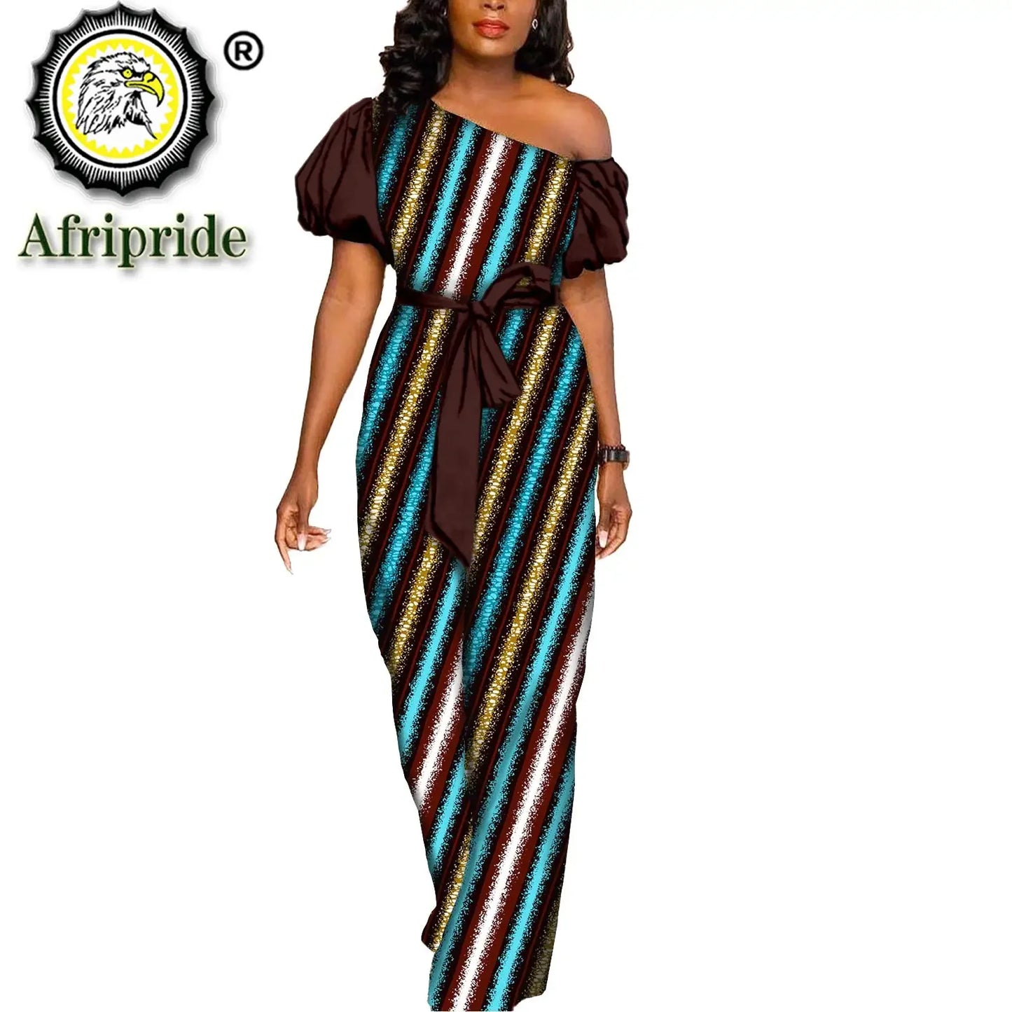 African Dresses for Women Maxi Dress Elegant Ankara Print Sleeveless High Waist African Clothes with Belt Formal outfit S2125036
