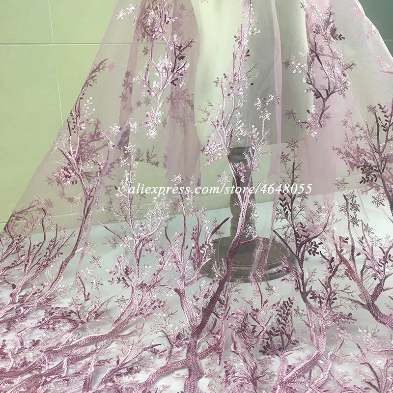 Quality champagne Embroidery French Net Lace Fabric 3D flower Tulle Lace African Lace Fabric for wedding Nigerian Party dress