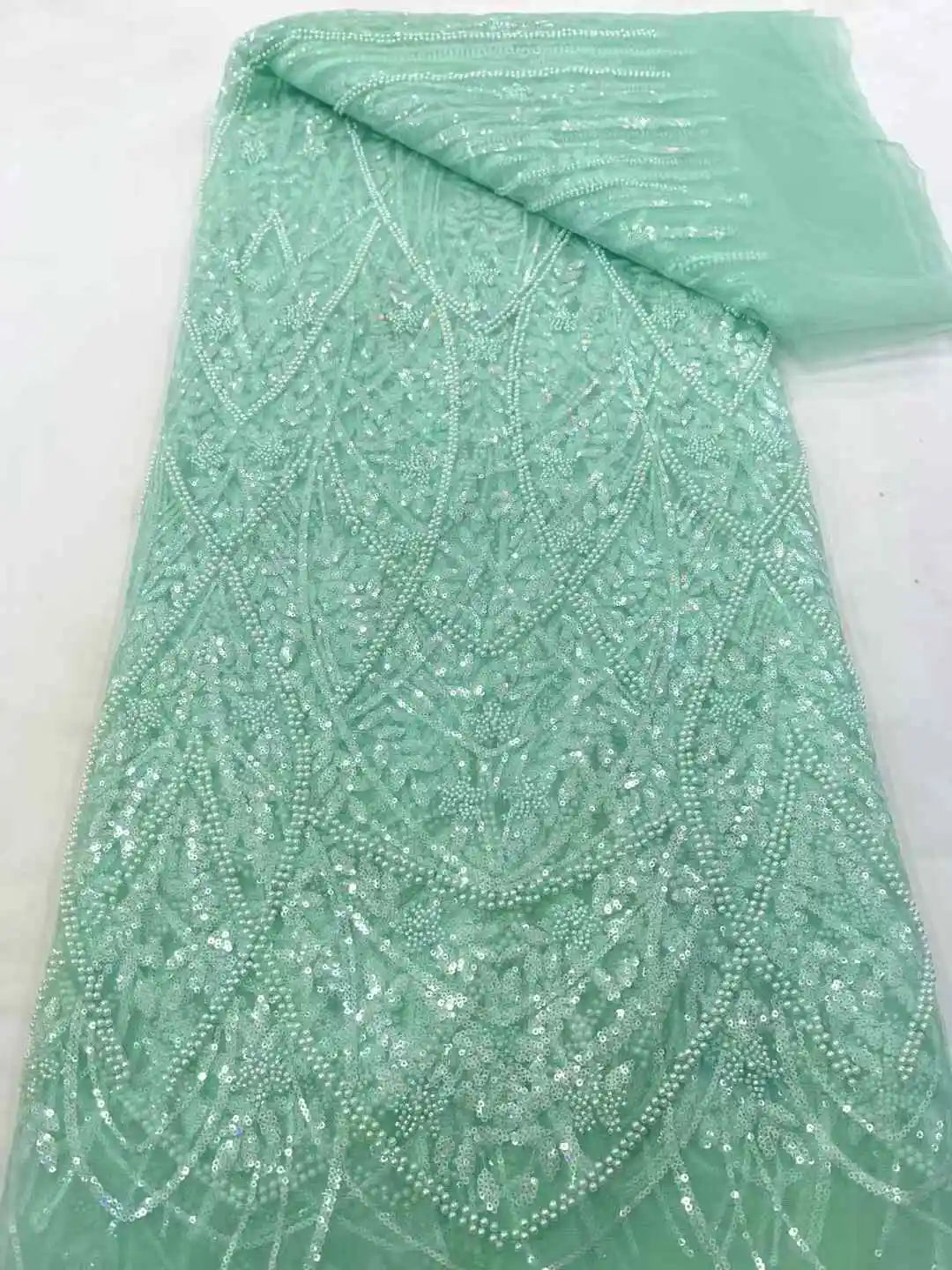 Luxury Beaded Tulle Lace Fabric 2025 High Quality French Sequin Net Sewing Hand Crystal Beads Glitter Blue African Mesh Sequence