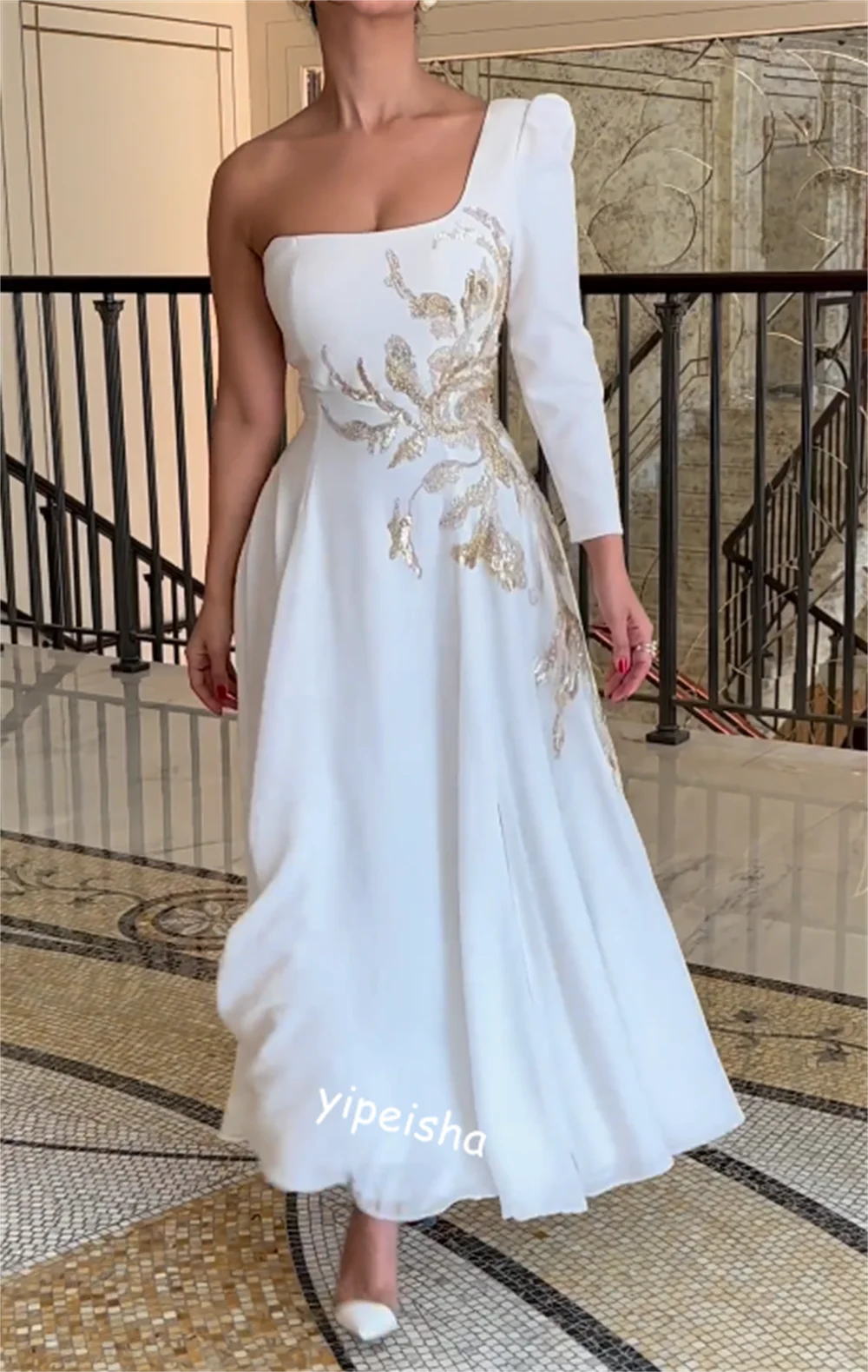 Customized S Beading Christmas A-line One-shoulder Bespoke Occasion Gown Midi Drs Saudi Arabia