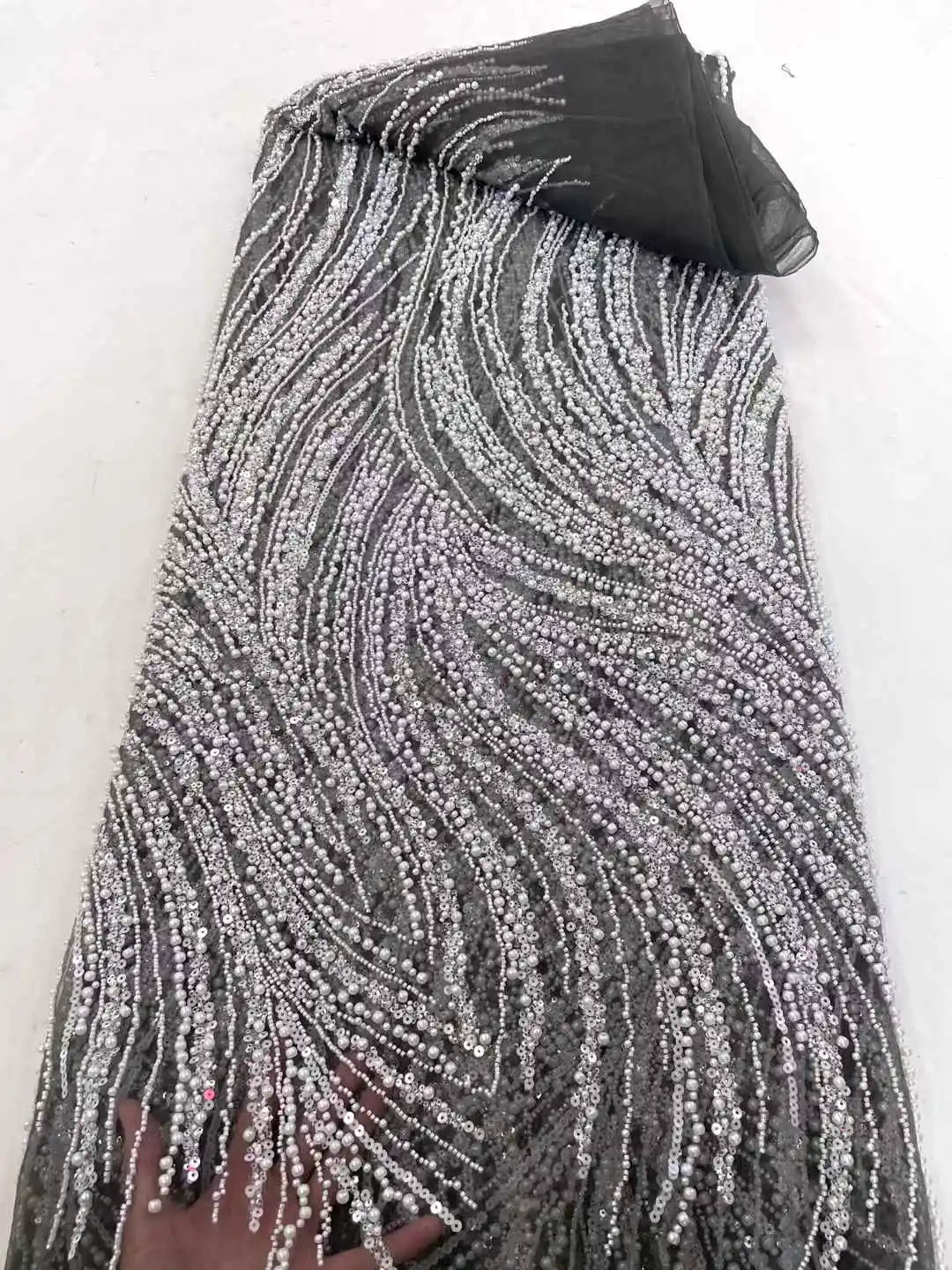 African Beads Lace Fabric 2025 High Quality Mesh Sequins Lace Embroidered French Groom Fabric For Sewing Evening Dresses Women