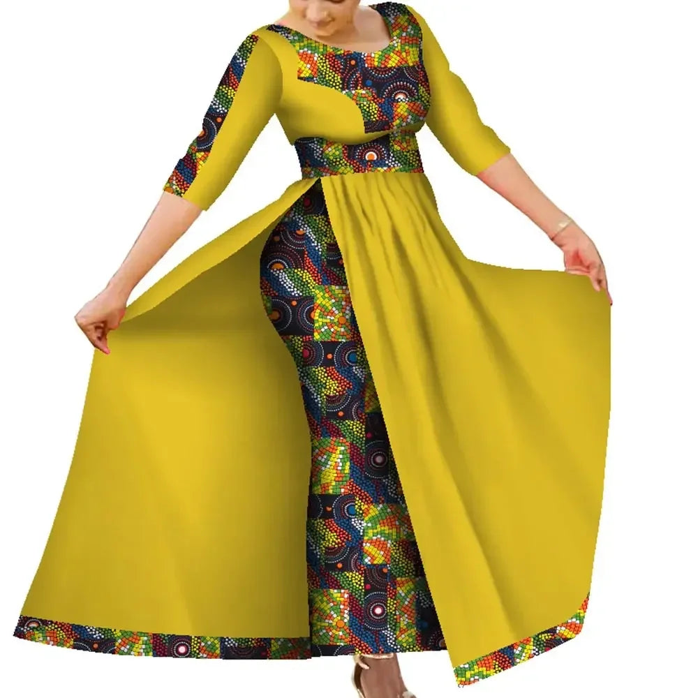 Customize BintaRealWax Women African Slim Fit Dress Traditional Elegent Female Ankara Party Wedding Robe Church Dress WY7963