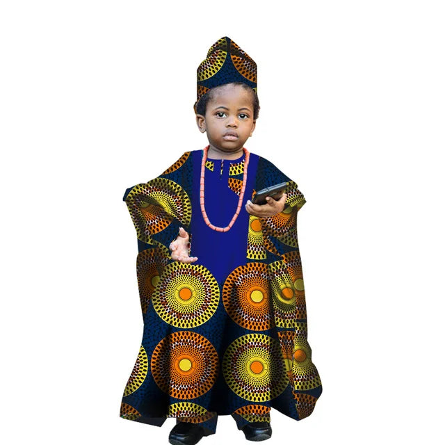 Fashion New African Tradition Clothes For Kids Boys Ankara Long Sleeve Tops Embroidery Dashiki Robe Shirt Pant Child Set Ramadan